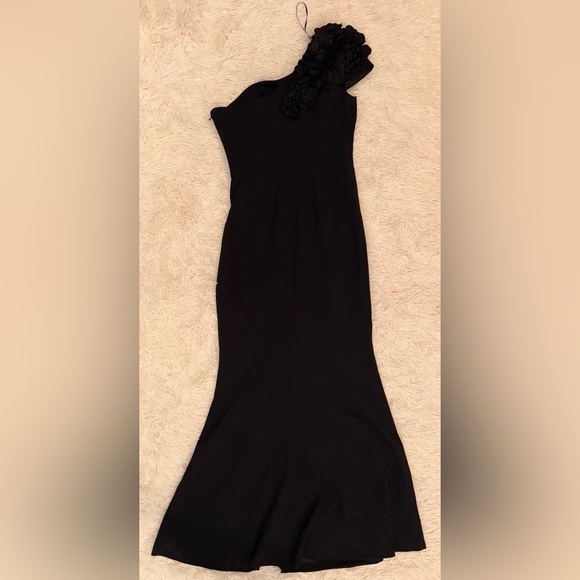 NWOT Dress the Population Black Aubrielle Rosette One Shoulder Maxi Gown sz M - Picture 8 of 9